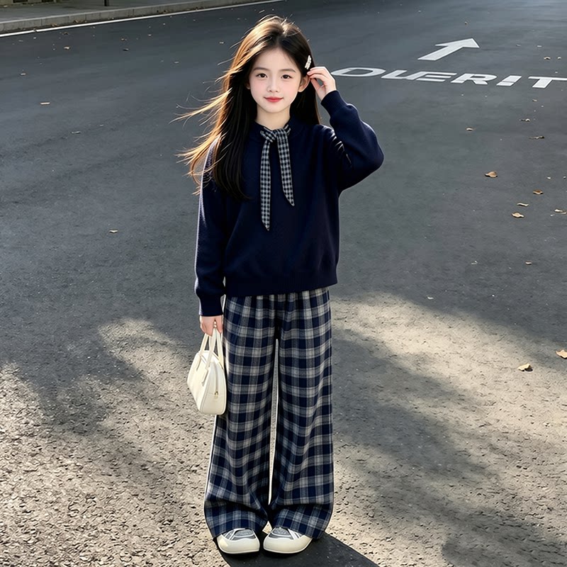 女童洋气休闲针织衫两件套2026秋季新款女大童宽松毛衣中学生套装