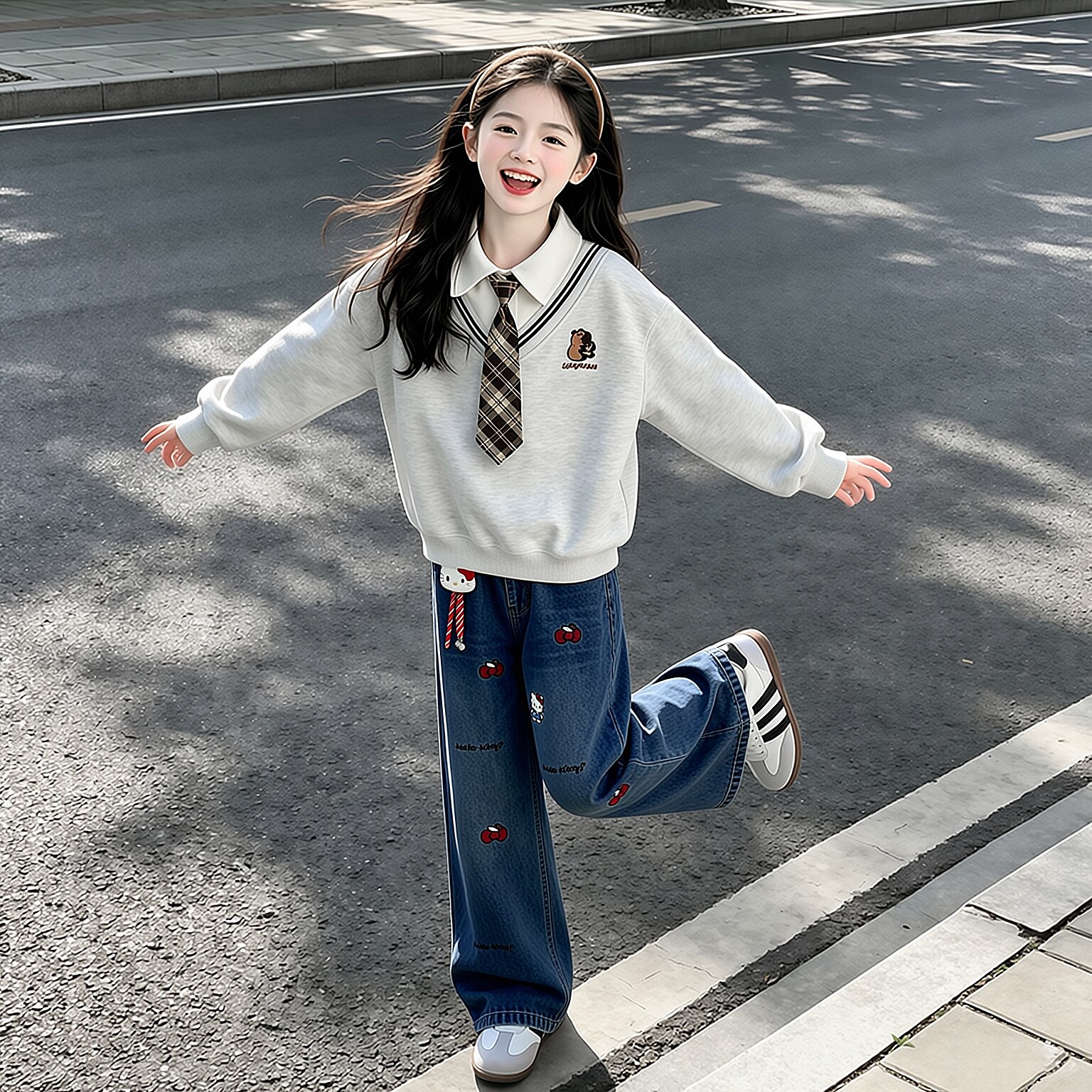 女童春秋季卫衣套装2026新款儿童洋气中大童上衣牛仔裤两件套秋装