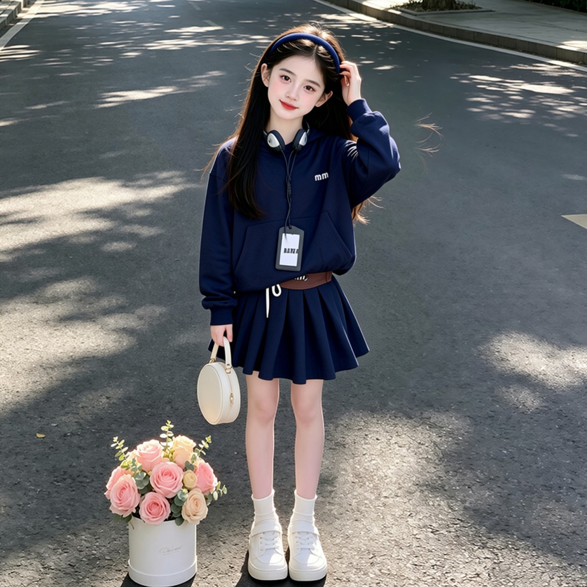 女童春秋卫衣百褶裙两件套