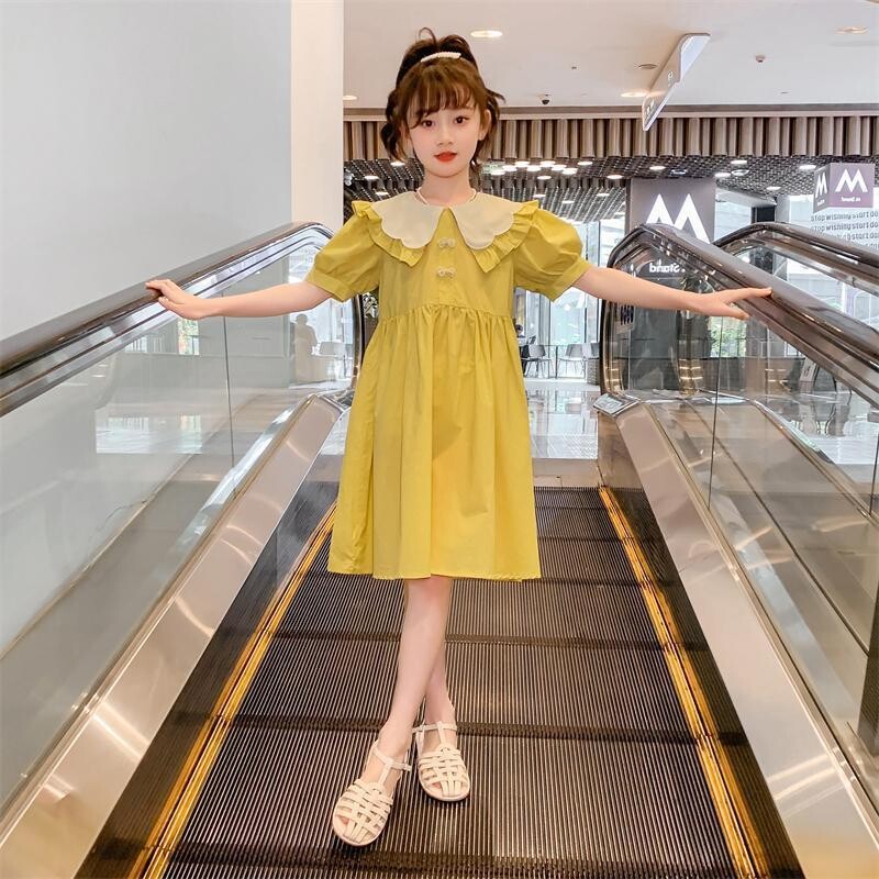 女童甜美连衣裙夏季网红中大儿童装公主裙小女孩学院风娃娃领裙子