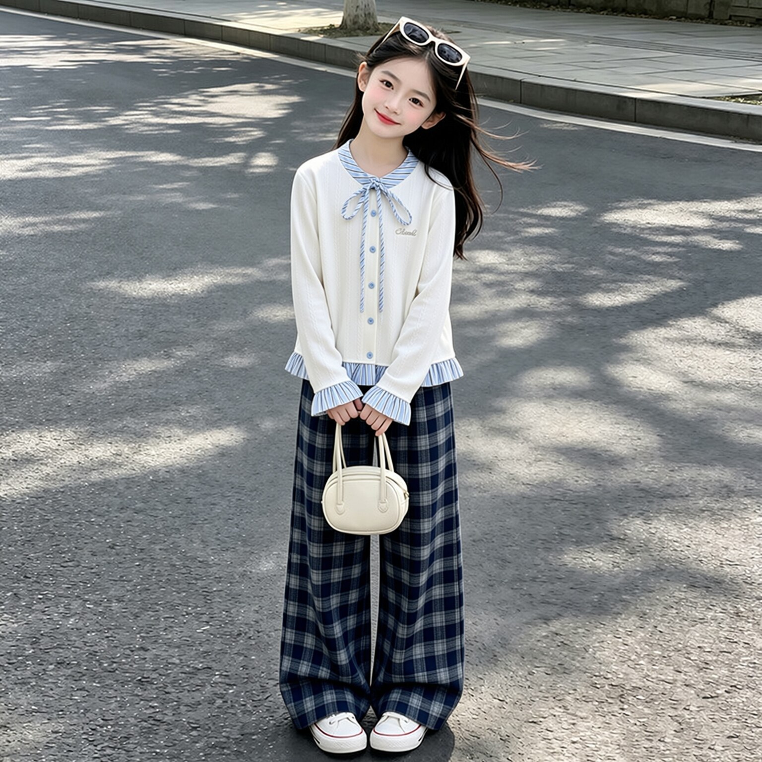 女童套装2026新款儿童洋气针织开衫格子裤秋装中大童女孩甜美穿搭