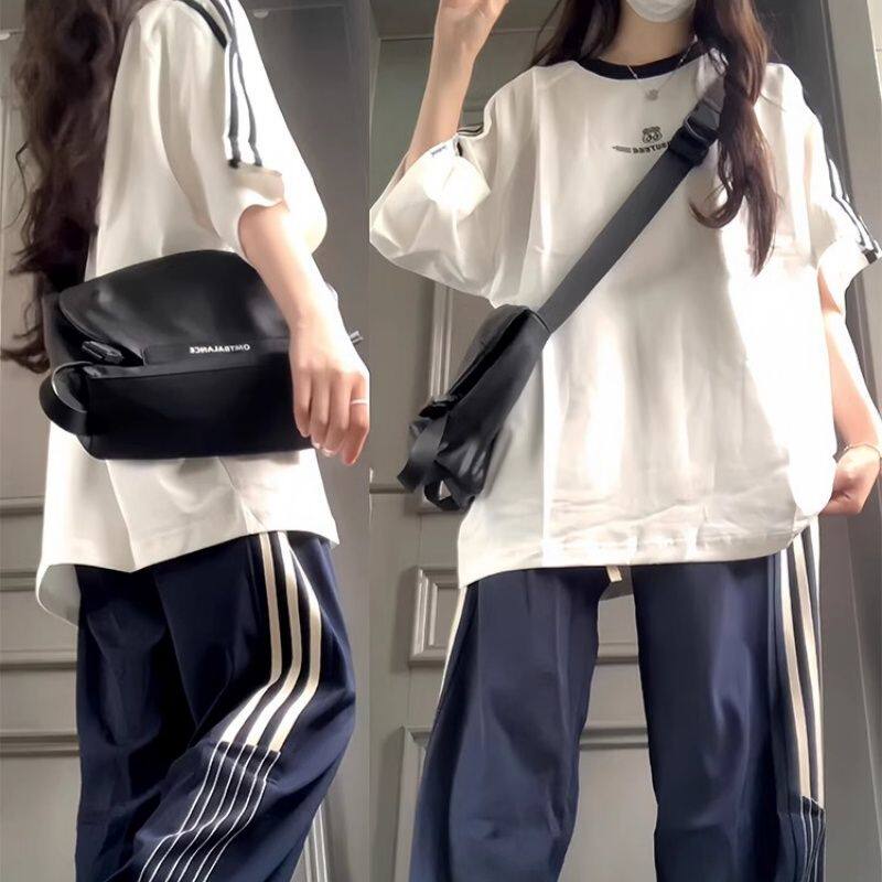 女童学院风套装夏季洋气中大童初中生三条杠短袖T恤阔腿裤两件套
