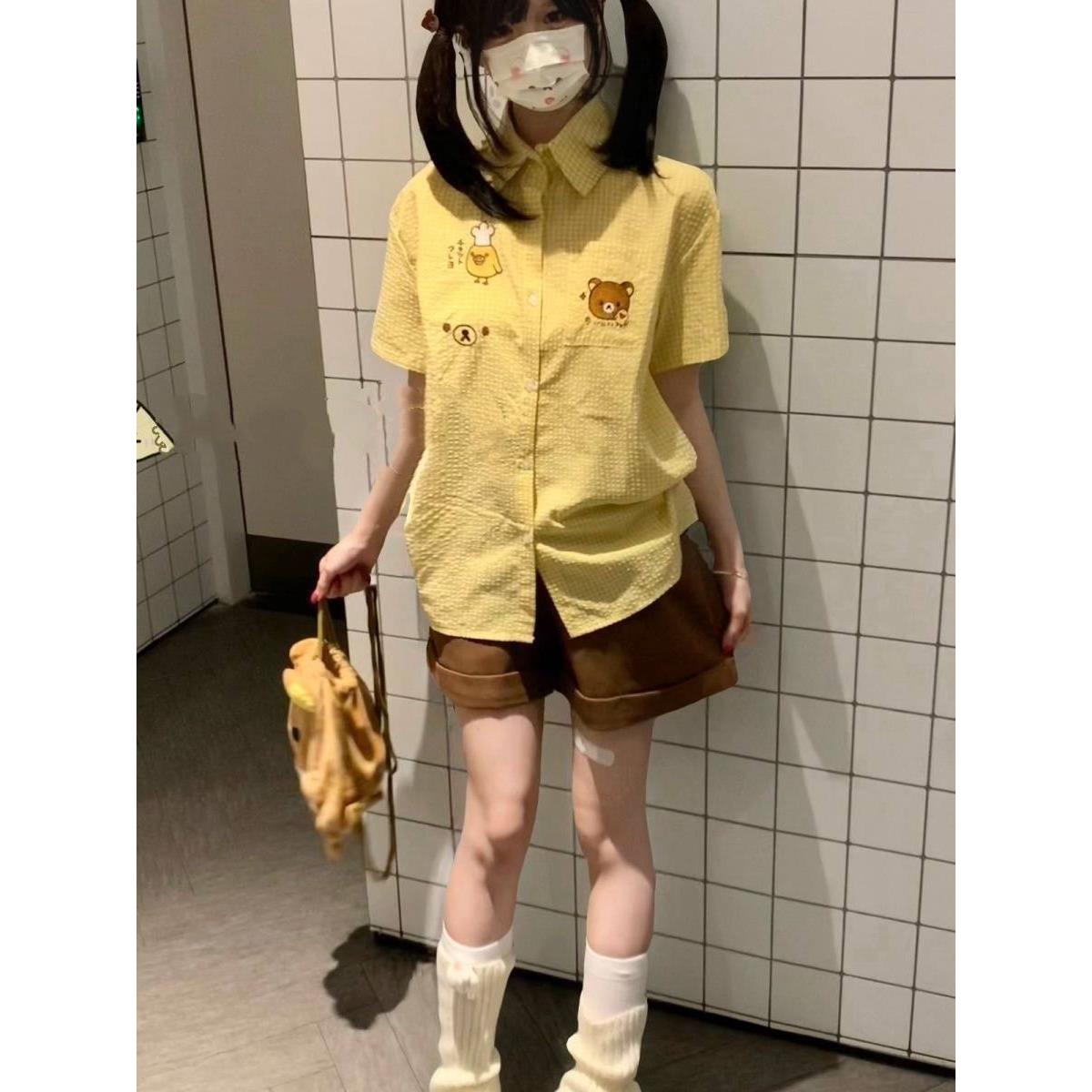 女中大童夏季轻松熊格子两件套