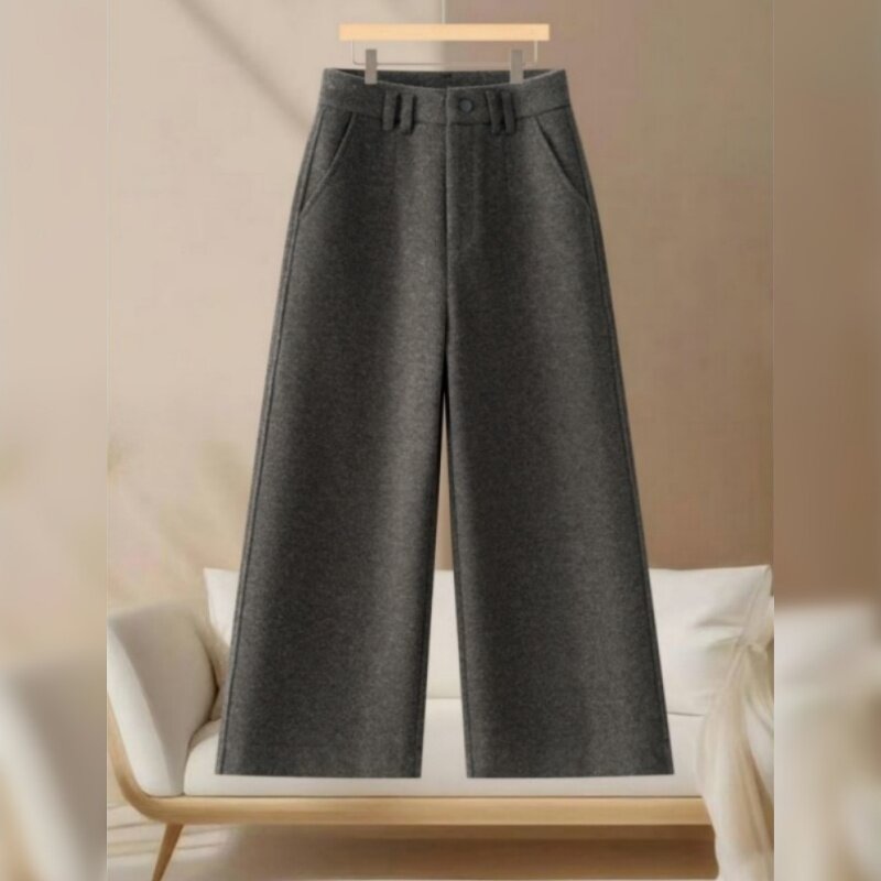 加绒加厚休闲羊毛呢九分直筒裤子