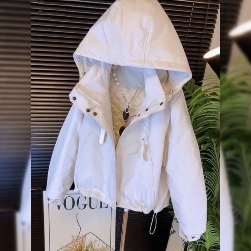 白色夹棉外套女士春秋季棉服2026年新款户外运动风工装连帽冲锋衣