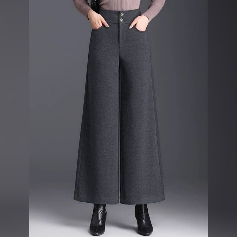 黑灰色毛呢阔腿裤子女春秋季2026年高腰宽松休闲裤显瘦气质西装裤,女装/女士精品,休闲裤,淘宝优惠券,粉丝福利购,淘宝优惠卷