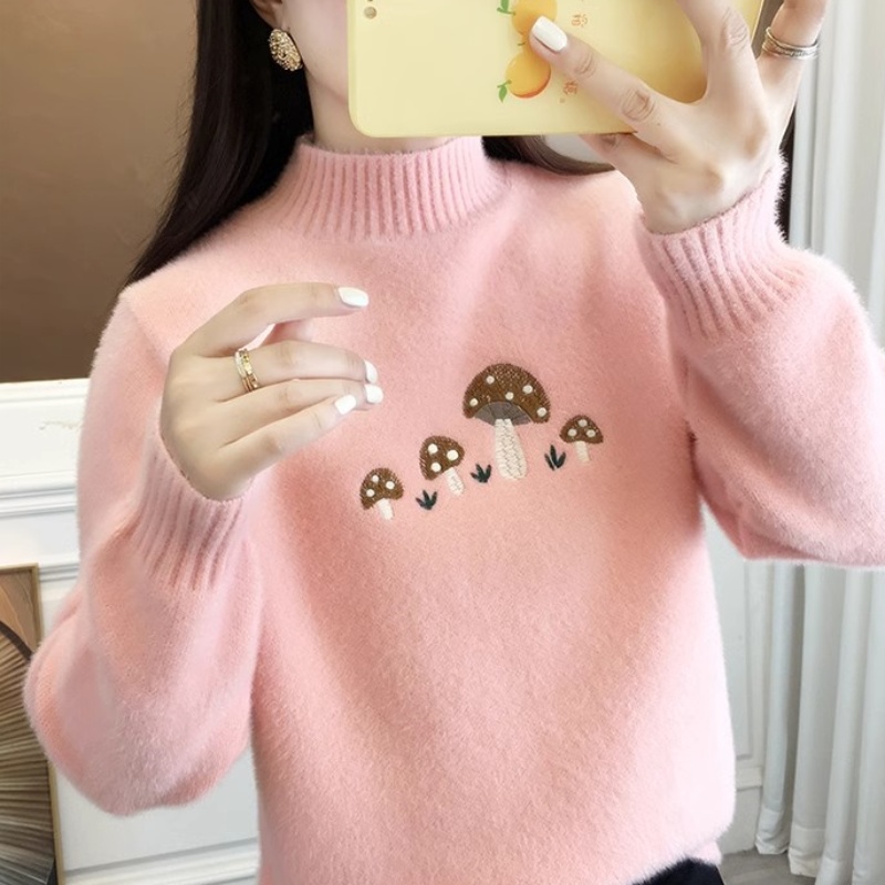 2025秋冬款可爱仿水貂绒毛衣女学院风高初中女生加厚保暖内搭上衣