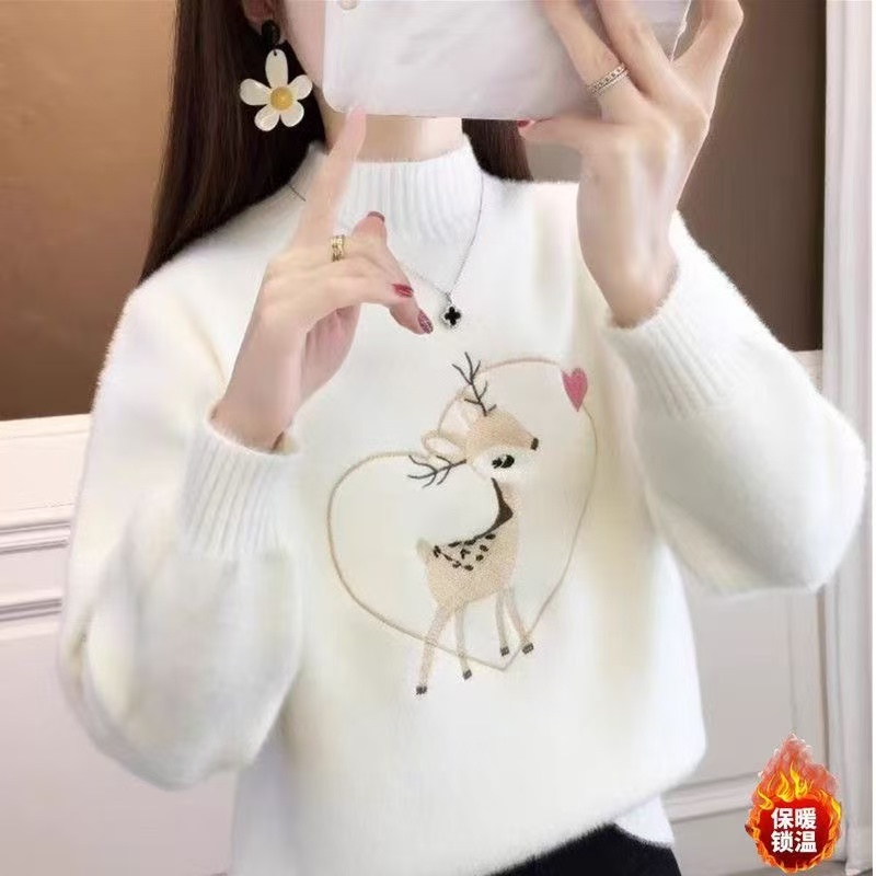 秋冬套头短款貂绒毛衣百搭半高领