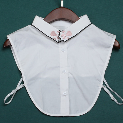 优美LF秋冬款刺绣小猫咪印假领子 棉衬衫白色百搭装饰领假衣领