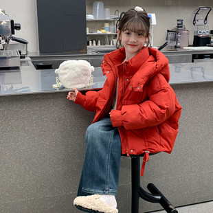 女童棉服冬装2025新款洋气儿童女孩冬季加厚羽绒棉衣红色棉袄外套