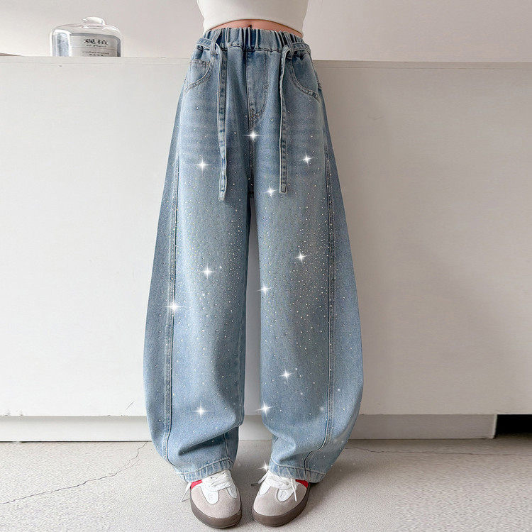 女童闪钻牛仔裤春2026新款儿童弯刀阔腿裤初中生女孩大童直筒裤子,童装/婴儿装/亲子装,儿童牛仔裤,淘宝优惠券,粉丝福利购,淘宝优惠卷