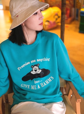 买梦想的奶奶新提夫尼蓝答应我任何事毛圈复古侧缝拼滚领长袖卫衣