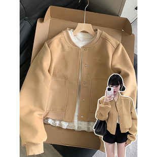 正肩夹克外套女短款棒球服开春季毛呢2026新款小香风早春韩系穿搭