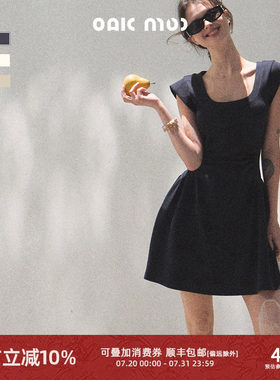 OAKMOO Basic*小岛的夏天 莱赛尔U领亲肤日常直角肩收腰洋装
