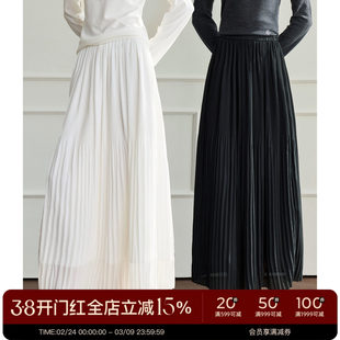 南瓜谷【风琴轻纱裙】a字半身裙女 中长款雪纺纱白色百褶裙子春季