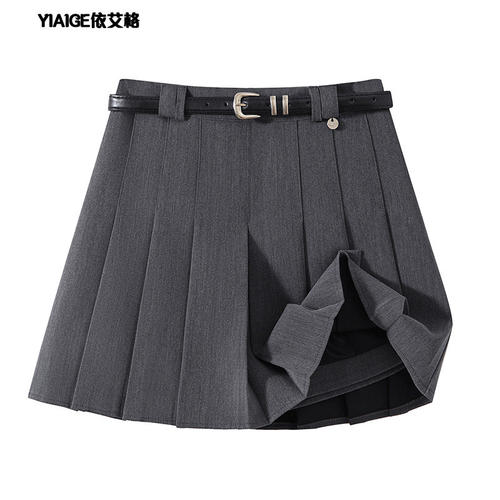 学院风灰色百褶裙短裙女