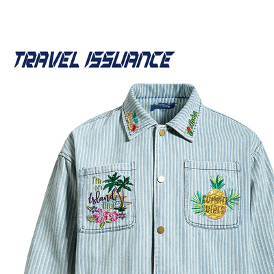 宽松趣味刺绣条纹夹克外套BF