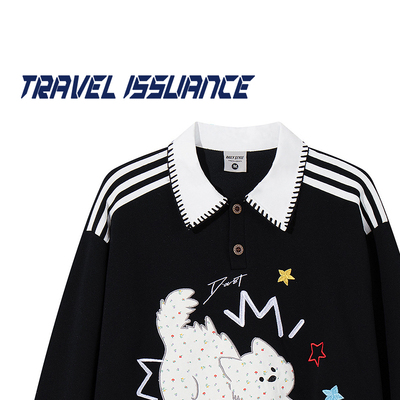 小狗刺绣卡通宽松翻领卫衣慵懒女