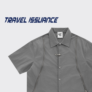 拉链金属飞机扣宽松短袖 原创个性 兴致勃勃 TRAVEL 衬衫 ISSUANCE