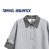 ISSUANCE 夏时盼冬 新款 TRAVEL 潮假两件格子拼接宽松短袖 T恤小众