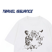 TRAVEL T恤 ins国潮牌复古老虎头印花宽松短袖 ISSUANCE 给个眼神