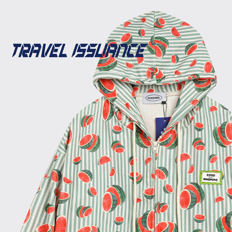 travel issuance 青门绿玉房 港式西瓜满印宽松舒适男女开衫卫衣