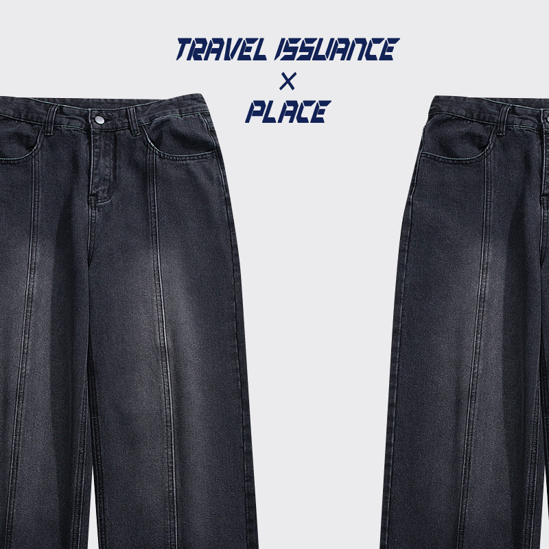 流行垂感设计感宽松阔腿牛仔长裤