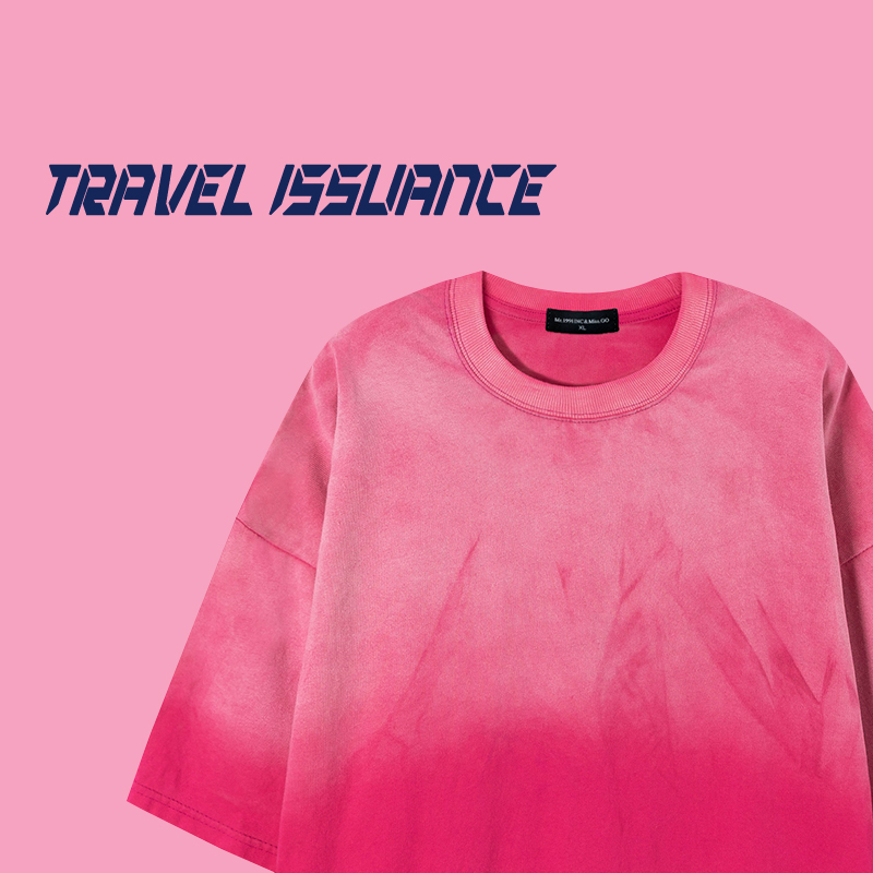 复古渐变圆领短袖T恤宽松