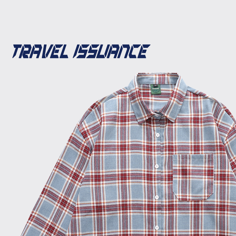 拼色格子长袖衬衫宽松男女