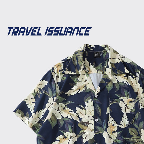 vintage复古巴领宽松短袖花衬衫