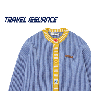 TRAVEL ISSUANCE 往事随风 学院风宽松撞色拼接条纹开衫男女毛衣