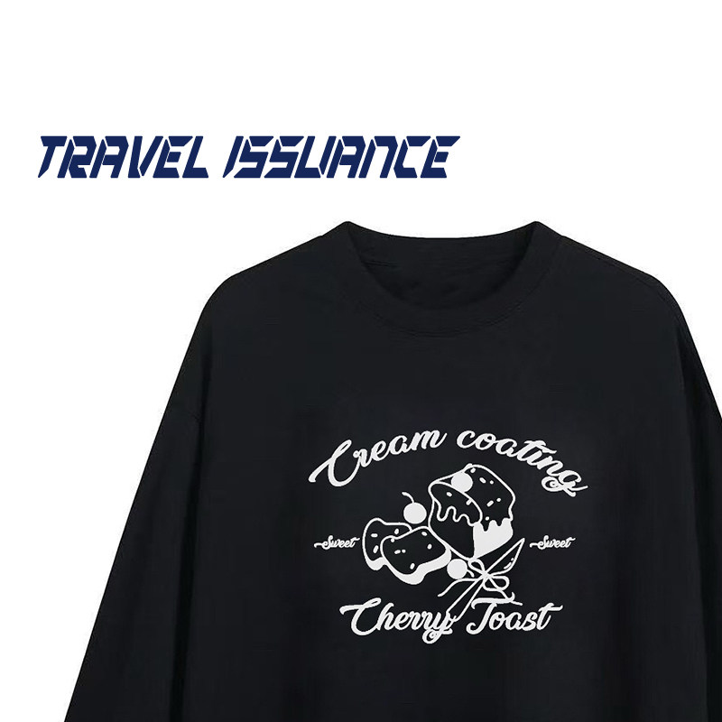 TRAVEL ISSUANCE 甜到心头 ins国潮甜品印花宽松休闲情侣长袖T恤