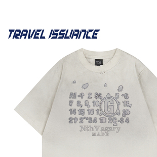 TRAVEL ISSUANCE 规规矩矩 日系街头数字印花休闲洗水宽松短袖T恤