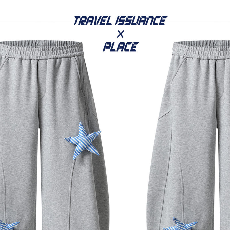 TRAVEL ISSUANCE 唤醒快乐 高街五角星弯刀宽松休闲阔腿卫裤女潮,女装/女士精品,卫裤,淘宝优惠券,粉丝福利购,淘宝优惠卷