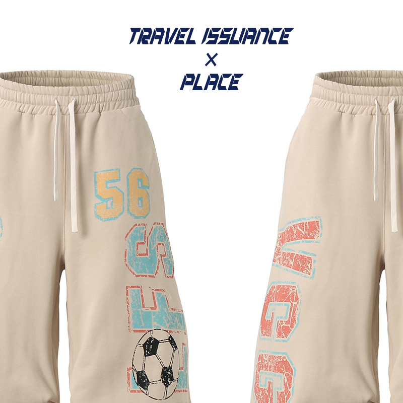 高街字母印花加绒休闲宽松卫裤