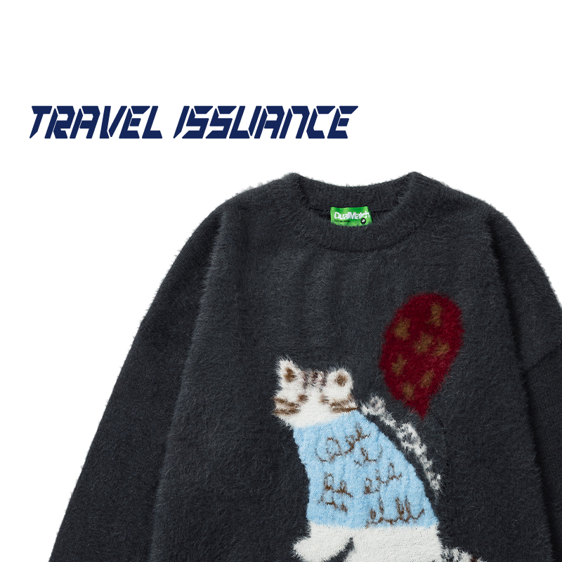 猫咪提花宽松男女针织衫毛衣