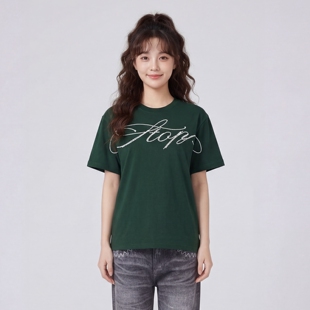 TRAVEL 珠链感Stop 花体刺绣宽松BF撞色短袖 T恤圆领百搭 ISSUANCE