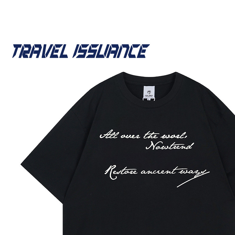 TRAVEL ISSUANCE 都在权衡 高街字母印花宽松圆领休闲男女短袖T恤,男装,T恤,淘宝优惠券,粉丝福利购,淘宝优惠卷