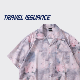 TRAVEL ISSUANCE 慢慢盛放 复古潮流扎染设计感宽松短袖衬衫情侣