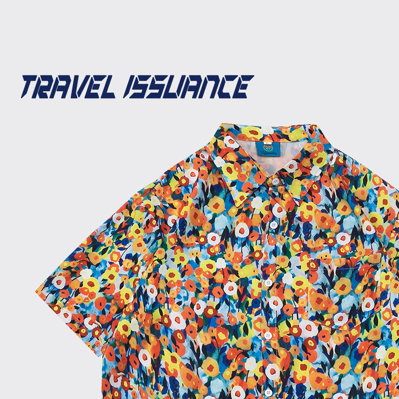 TRAVEL ISSUANCE 港味复古碎花满印ins潮牌休闲ins宽松短袖衬衫by 服饰配件/皮带/帽子/围巾 袖扣 原图主图