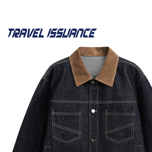 TRAVEL ISSUANCE 慢吞吞的 高街休闲痞帅撞色宽松牛仔夹克外套BF