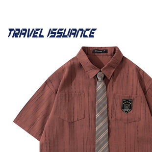 TRAVEL ISSUANCE 失去资格 韩系学院风chic宽松领带短袖衬衫小众