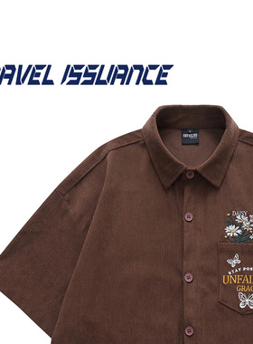 TRAVEL ISSUANCE 心上蝴蝶 复古vintage雏菊刺绣翻领宽松短袖衬衫