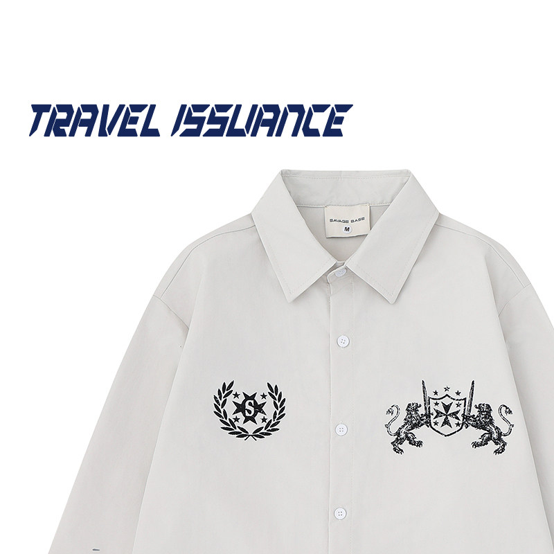 TRAVEL ISSUANCE 做旧泼墨 日系街头印花宽松BF衬衣男女长袖衬衫