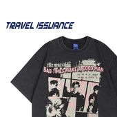 TRAVEL T恤BF 小众潮痞帅字母印花圆领宽松短袖 ISSUANCE 突然联系