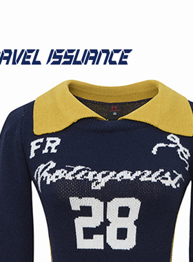 TRAVEL ISSUANCE 近日欣喜 新款辣妹字母修身显瘦短款撞色女毛衣