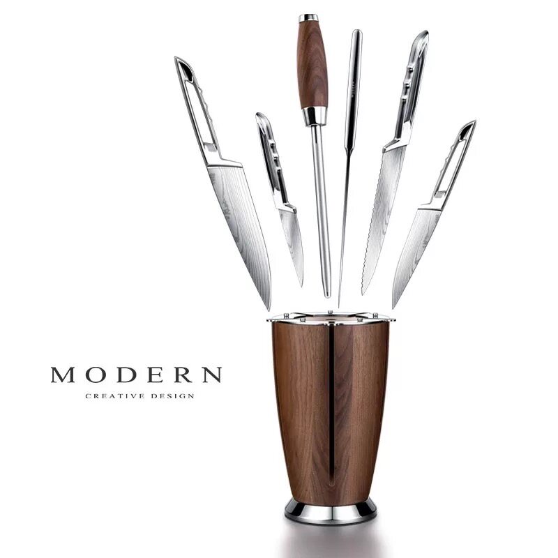 摩登MODERN轻奢刀具6件套装刀架不锈钢厨房组合菜刀家用乔迁礼品