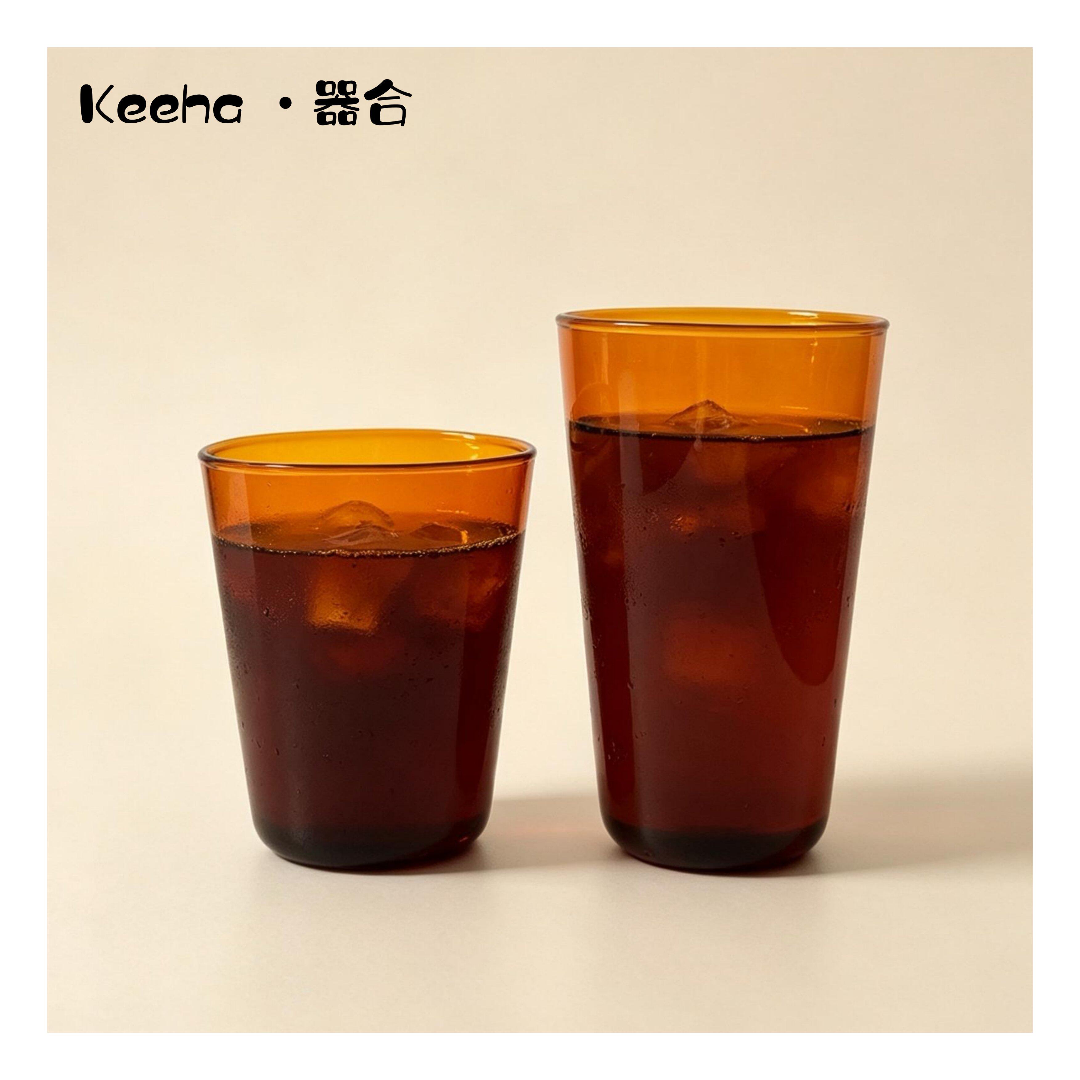 琥珀食品级加厚高硼硅玻璃杯大容量斜身咖啡拿铁耐热果汁杯饮料杯