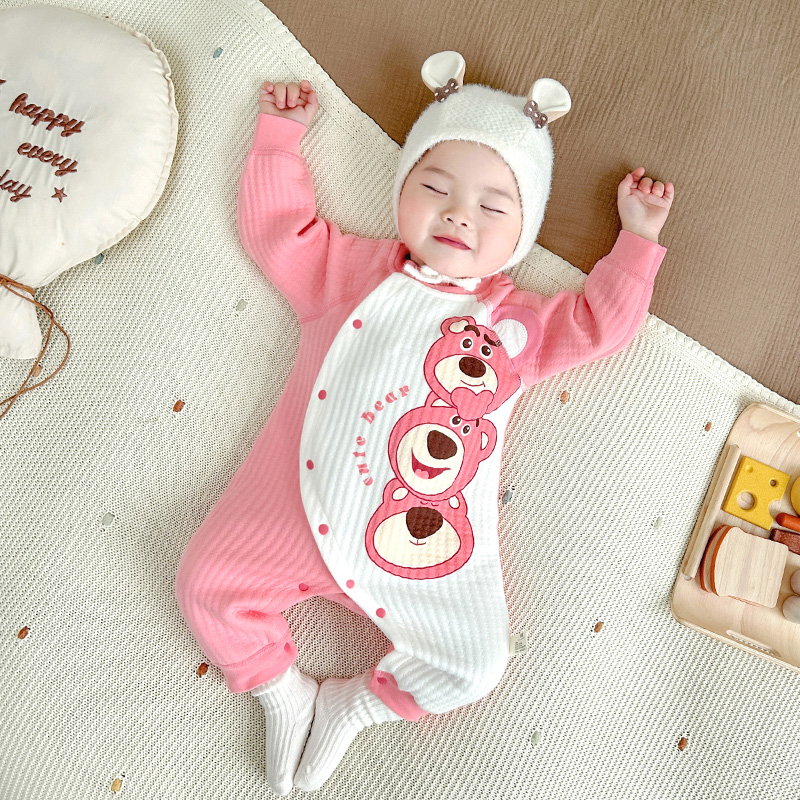 新生儿衣服春秋纯棉保暖连体衣婴儿秋冬夹棉外出哈衣宝宝长袖爬服