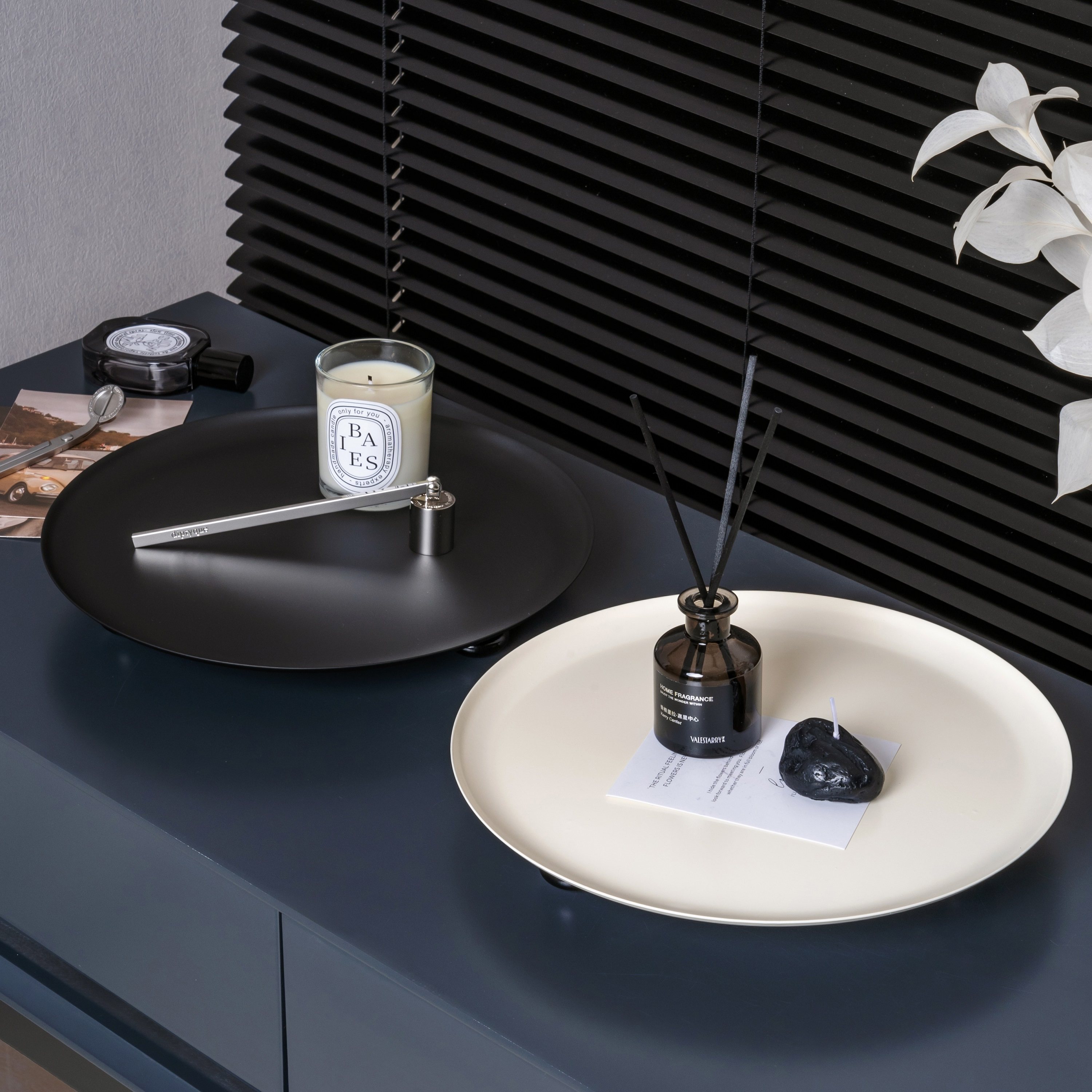 高脚收纳托盘简约碳钢圆盘磁吸家用客厅置物摆件样板间道具水果盘,收纳整理,桌面收纳盒,淘宝优惠券,粉丝福利购,淘宝优惠卷